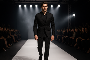 Man in black clothing for fashion show